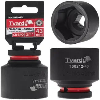 Tvardy Slagdop kort 43 mm zeskant – chroom-molybdeenstaal – aandrijfvierkant 19 mm – zwart – voor slagmoersleutel in auto- en industriewerkplaats