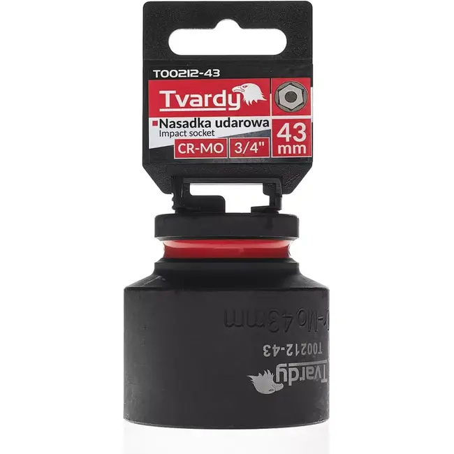 Tvardy Slagdop kort 43 mm zeskant – chroom-molybdeenstaal – aandrijfvierkant 19 mm – zwart – voor slagmoersleutel in auto- en industriewerkplaats