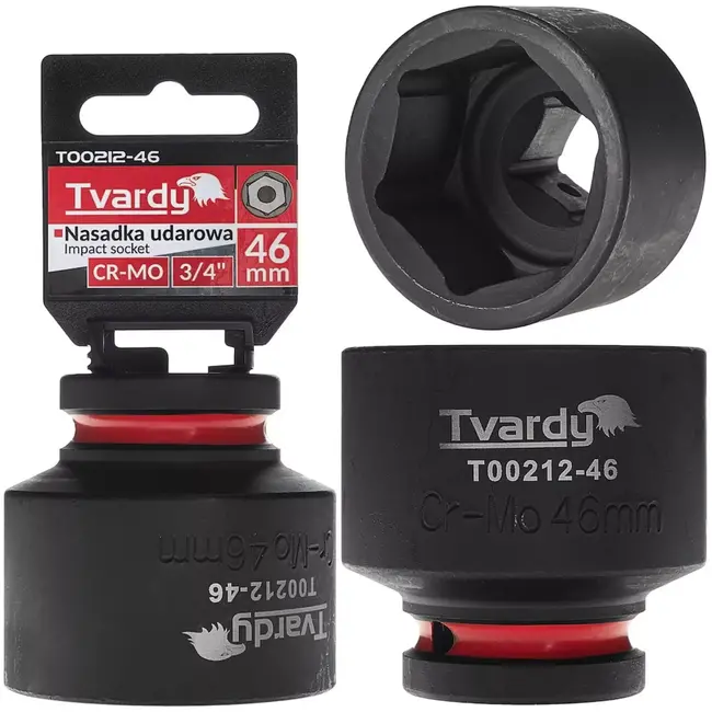 Tvardy Slagdop zeskant 46 mm - chroom-molybdeenstaal - korte uitvoering - aansluiting vierkant 19,05 mm - zwart - voor slagmoersleutel - werkplaats en industrie