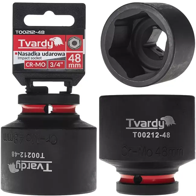 Tvardy Slagmoerdop zeskant kort - chroom-molybdeenstaal - voor zwaar gebruik met slagmoersleutel - 48 mm dop, 19 mm vierkante opname - zwart - auto- en industriewerk