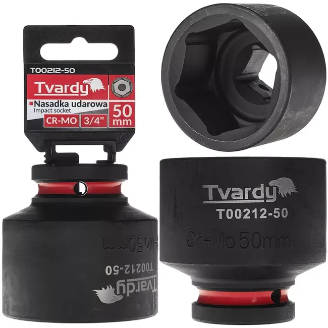 Tvardy slagdop zeskant kort model 50 mm - chroom-molybdeenstaal - voor 19 mm vierkant - zwart - voor slagmoersleutel en zwaar werk in werkplaats en industrie