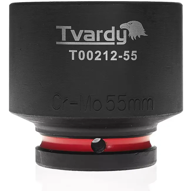 Tvardy slagdop zeskant 55 mm - chroom-molybdeenstaal - kort model, 19 mm vierkant - zwart - voor slagmoersleutel in autowerkplaats en industrie
