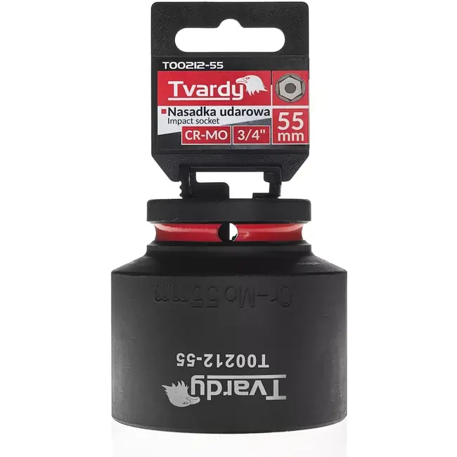 Tvardy slagdop zeskant 55 mm - chroom-molybdeenstaal - kort model, 19 mm vierkant - zwart - voor slagmoersleutel in autowerkplaats en industrie