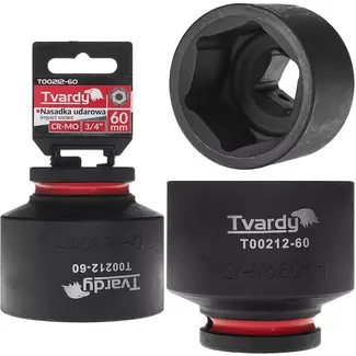 Tvardy Slagdop kort model zeskant - chroom-molybdeenstaal - 60 mm dopmaat, aandrijving 19 mm vierkant - zwart - voor slagmoersleutel in auto en industrie