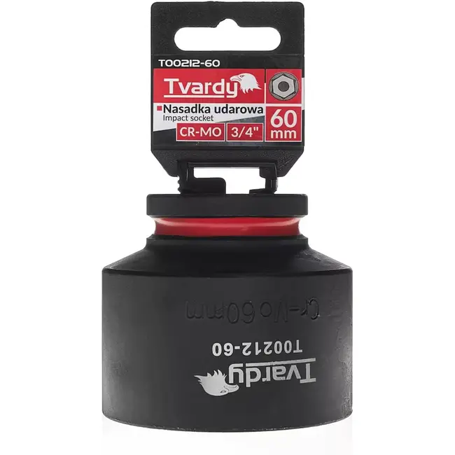 Tvardy Slagdop kort model zeskant - chroom-molybdeenstaal - 60 mm dopmaat, aandrijving 19 mm vierkant - zwart - voor slagmoersleutel in auto en industrie