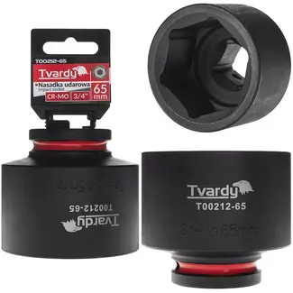 Tvardy Slagdop kort zeskant 65 mm – chroom-molybdeenstaal – 19 mm vierkantaandrijving – zwart – voor slagmoersleutels in autowerkplaatsen, industrie en bouwmontage