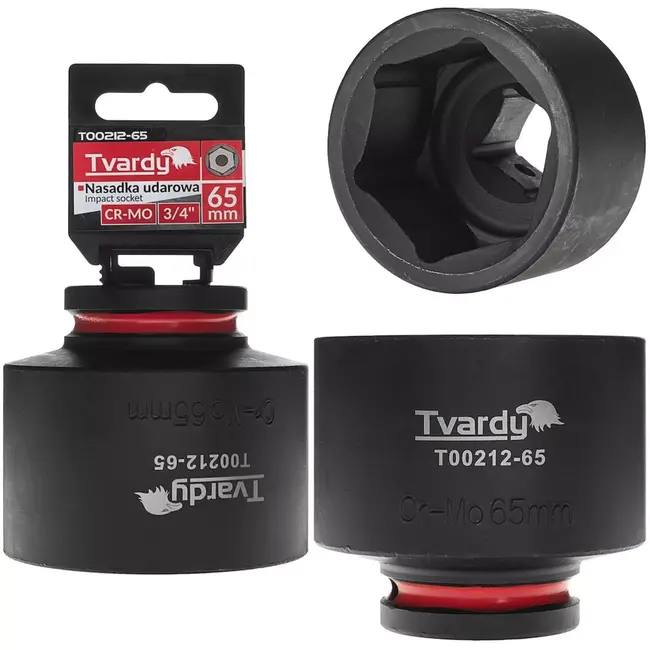 Tvardy Slagdop kort zeskant 65 mm – chroom-molybdeenstaal – 19 mm vierkantaandrijving – zwart – voor slagmoersleutels in autowerkplaatsen, industrie en bouwmontage