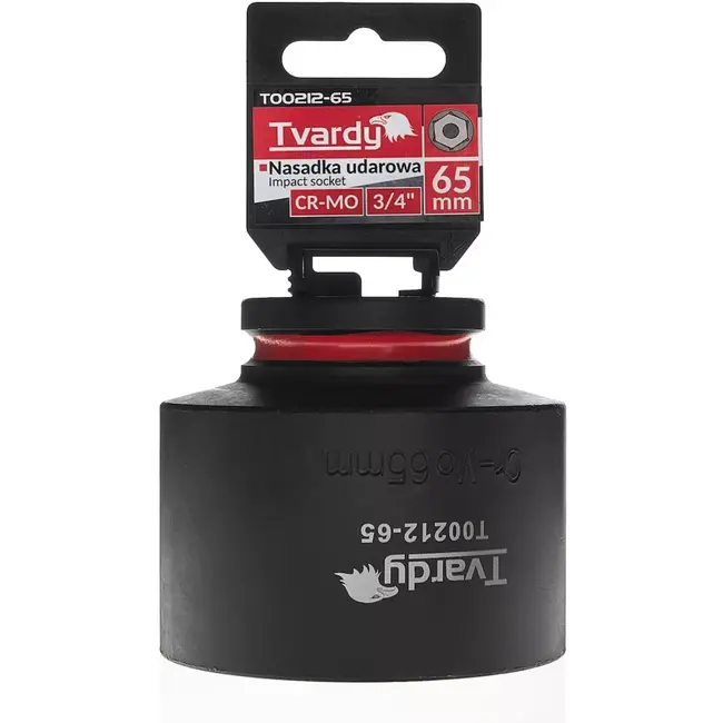 Tvardy Slagdop kort zeskant 65 mm – chroom-molybdeenstaal – 19 mm vierkantaandrijving – zwart – voor slagmoersleutels in autowerkplaatsen, industrie en bouwmontage