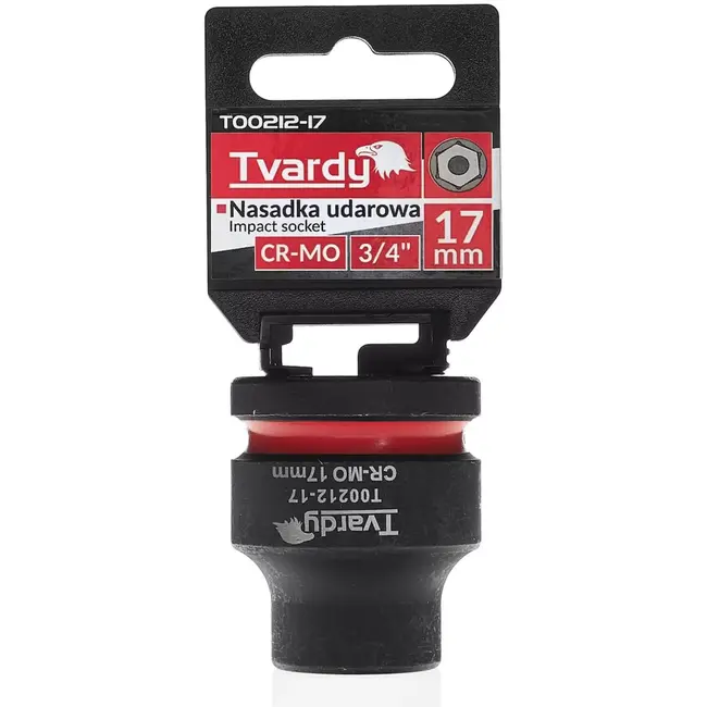 Tvardy Slagdop zeskant 17 mm korte uitvoering - chroom-molybdeenstaal - voor slagsleutel zware belasting - aandrijfvierkant 19 mm - zwart - auto en industrie