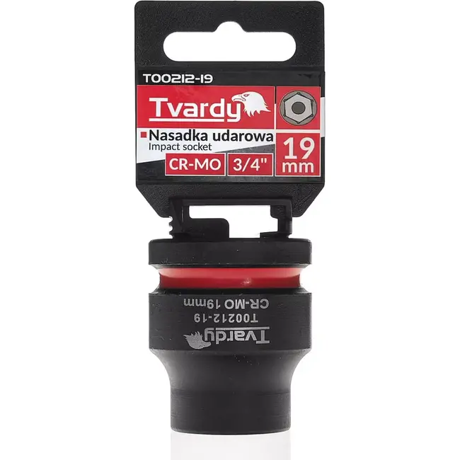 Tvardy Professionele slagdop kort 19 mm zeskant - chroom-molybdeenstaal - 19 mm vierkante aandrijving - zwart - voor slagmoersleutel, werkplaats, bouw en industrie