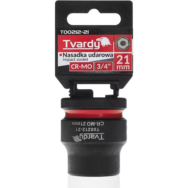 Tvardy Slagdop zeskant kort - chroom-molybdeenstaal - 21 mm dop, aandrijfvierkant 19 mm - zwart - voor slagmoersleutel, auto-industrie en werkplaats