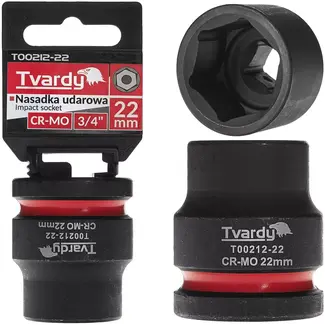 Tvardy slagdop kort 22 mm zeskant - chroom-molybdeenstaal - aandrijving 19 mm vierkant - zwart - voor slagmoersleutels, auto en industrie