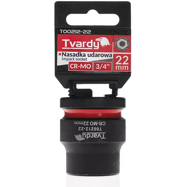 Tvardy slagdop kort 22 mm zeskant - chroom-molybdeenstaal - aandrijving 19 mm vierkant - zwart - voor slagmoersleutels, auto en industrie