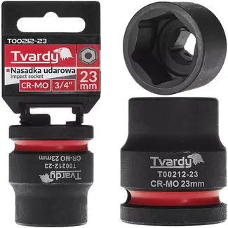 Tvardy slagdop kort 23 mm zeskant - chroom-molybdeen staal - vierkante opname 19,05 mm - voor slagmoersleutel - auto en industrieel gebruik - zwart