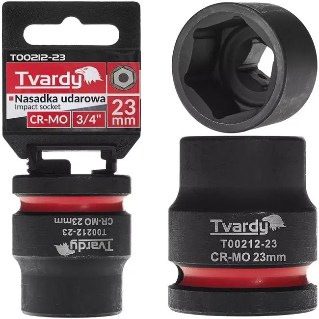 Tvardy slagdop kort 23 mm zeskant - chroom-molybdeen staal - vierkante opname 19,05 mm - voor slagmoersleutel - auto en industrieel gebruik - zwart