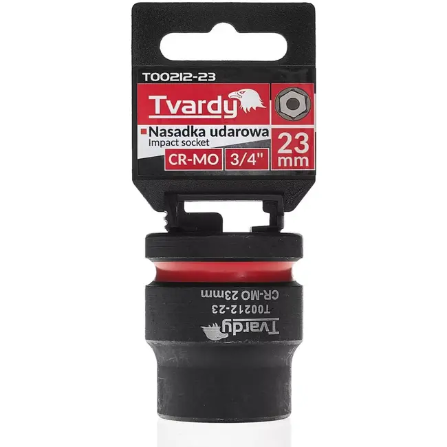 Tvardy slagdop kort 23 mm zeskant - chroom-molybdeen staal - vierkante opname 19,05 mm - voor slagmoersleutel - auto en industrieel gebruik - zwart