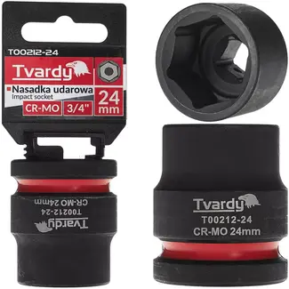 Tvardy slagdop zeskant 24 mm kort – chroom-molybdeenstaal – aansluiting 19 mm – zwart – voor slagmoersleutels, auto en industrie