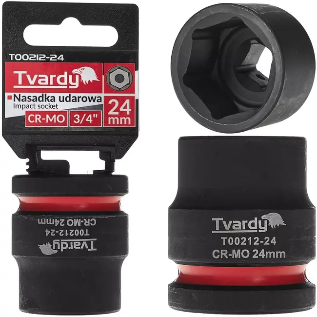 Tvardy slagdop zeskant 24 mm kort – chroom-molybdeenstaal – aansluiting 19 mm – zwart – voor slagmoersleutels, auto en industrie