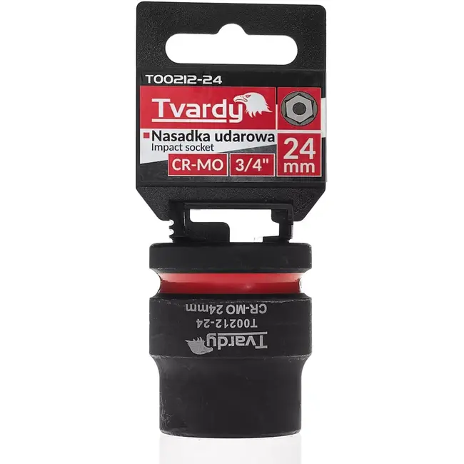 Tvardy slagdop zeskant 24 mm kort – chroom-molybdeenstaal – aansluiting 19 mm – zwart – voor slagmoersleutels, auto en industrie