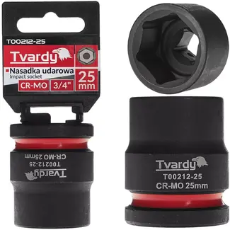 Tvardy Slagdop kort 25 mm zeskant, aansluiting 19 mm vierkant - chroom-molybdeenstaal (Cr-Mo) - zwart - voor slagmoersleutel - autowerkplaats, industrie en montage