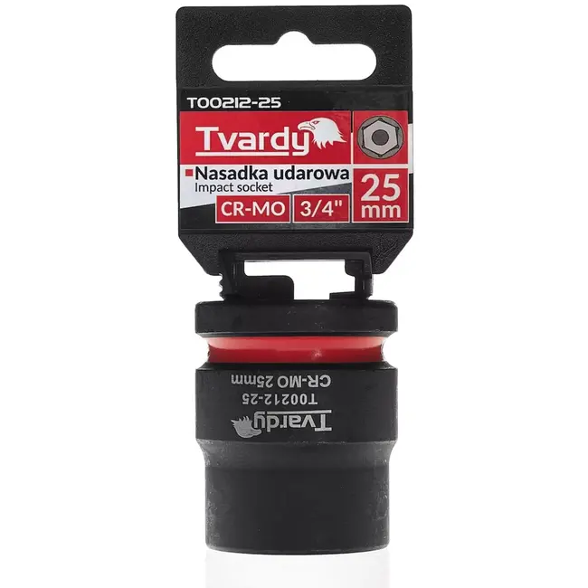 Tvardy Slagdop kort 25 mm zeskant, aansluiting 19 mm vierkant - chroom-molybdeenstaal (Cr-Mo) - zwart - voor slagmoersleutel - autowerkplaats, industrie en montage