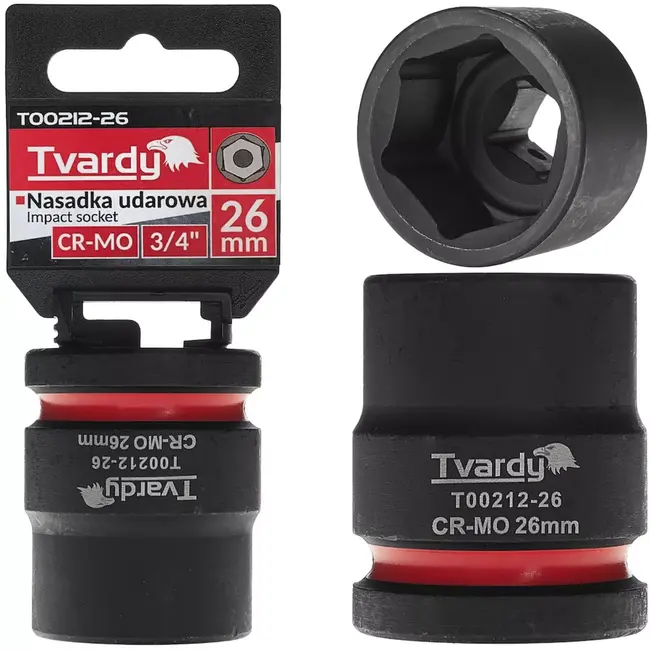 Tvardy Slagdop zeskant kort 26 mm – chroom-molybdeenstaal – aandrijving 19 mm – voor slagmoersleutel – autowerkplaats en industrie