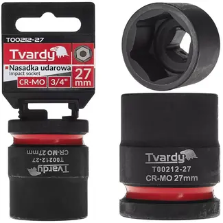 Tvardy Zeskant slagdop kort 27 mm - chroom-molybdeen staal - zwart - 19 mm vierkante aandrijving - voor slagmoersleutel in auto- en industriewerkplaatsen