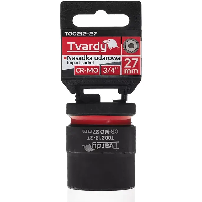 Tvardy Zeskant slagdop kort 27 mm - chroom-molybdeen staal - zwart - 19 mm vierkante aandrijving - voor slagmoersleutel in auto- en industriewerkplaatsen