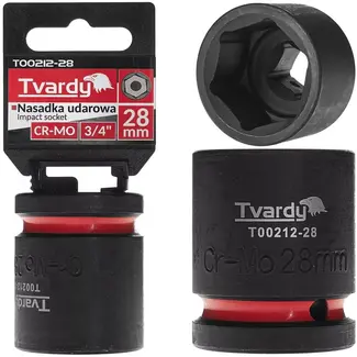 Tvardy Slagdop zeskant kort 28 mm – chroom-molybdeenstaal – vierkante aansluiting 19 mm – zwart – voor krachtig los- en vastdraaien in werkplaats en industrie