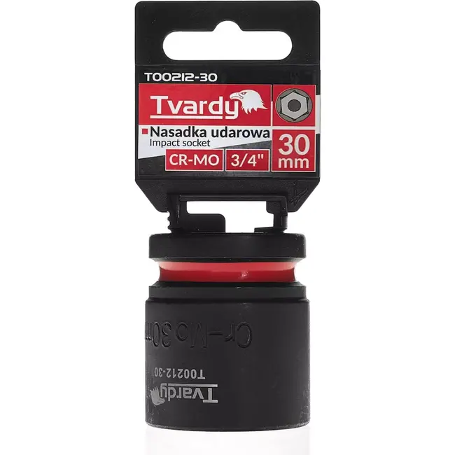 Tvardy Slagdop 6-kant 30 mm - chroom-molybdeen steel - kort model - 19 mm vierkantaansluiting - zwart - voor slagsleutels, auto- en industriewerk