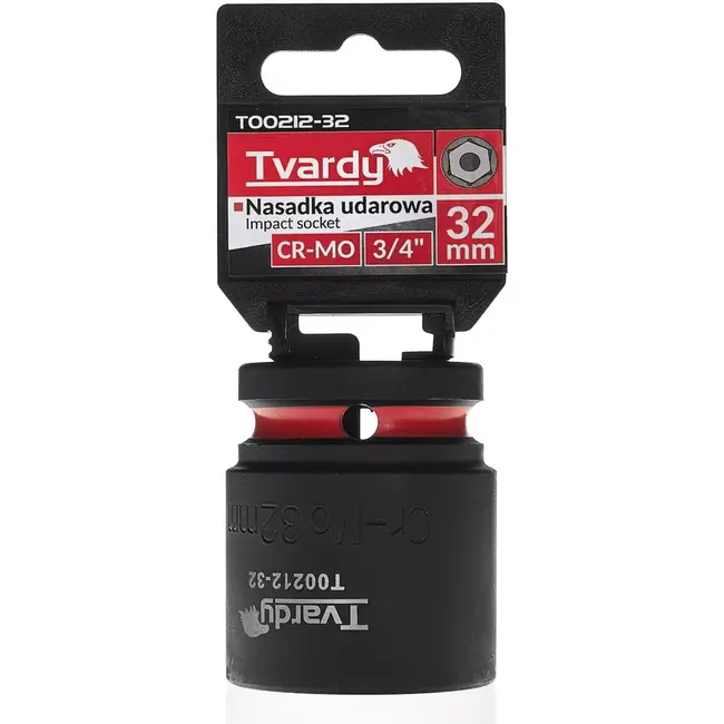 Tvardy Slagdop kort zeskant 32 mm - chroom-molybdeenstaal - aandrijving vierkant 19 mm - zwart - voor slagmoersleutel - auto, industrie en bouw