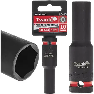Tvardy Slagdop lang zeskant 10 mm - chroom-molybdeen staal - aansluiting 12,7 mm - zwart - voor slagmoersleutel en moeilijk bereikbare moeren