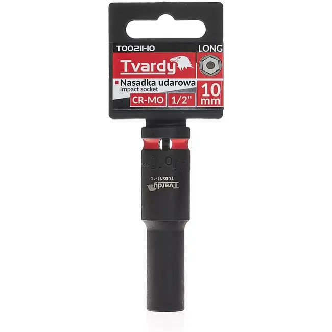 Tvardy Slagdop lang zeskant 10 mm - chroom-molybdeen staal - aansluiting 12,7 mm - zwart - voor slagmoersleutel en moeilijk bereikbare moeren