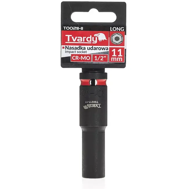 Tvardy slagdop lang zeskant 11 mm - chroom-molybdeenstaal - aansluiting 12,7 mm vierkant - zwart - voor slagmoersleutel, auto en industrie