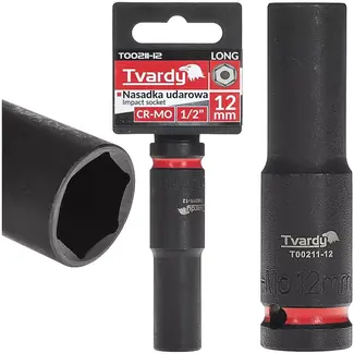 Tvardy Lange slagdop - chroom-molybdeenstaal - zeskant 12 mm - vierkante aandrijving 12,7 mm - zwart - voor slagmoersleutel, auto en industrie
