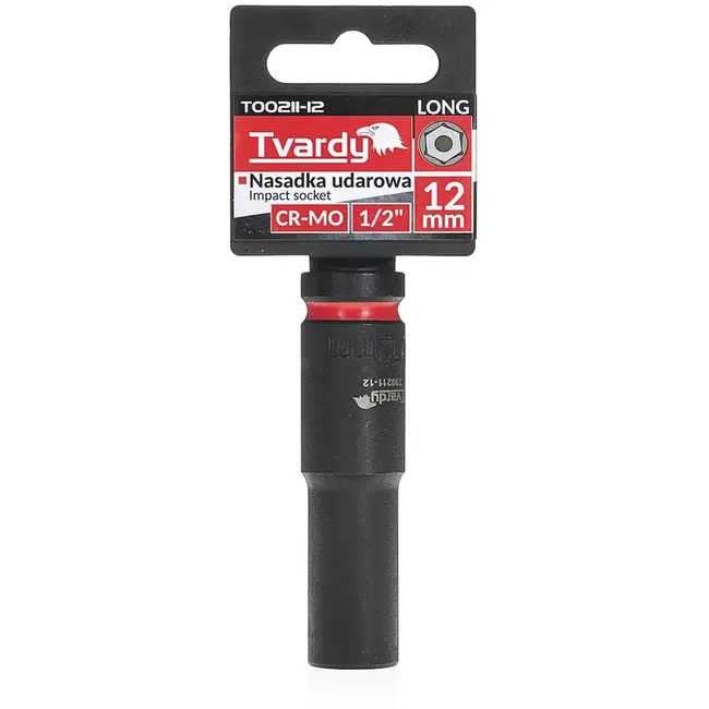 Tvardy Lange slagdop - chroom-molybdeenstaal - zeskant 12 mm - vierkante aandrijving 12,7 mm - zwart - voor slagmoersleutel, auto en industrie