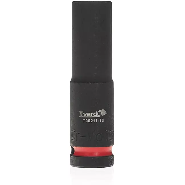 Tvardy Diepe slagdop 13 mm 6-kant - chroom-molybdeenstaal - aandrijving 12,7 mm vierkant - zwart - voor slagmoersleutel en moeilijk bereikbare plekken