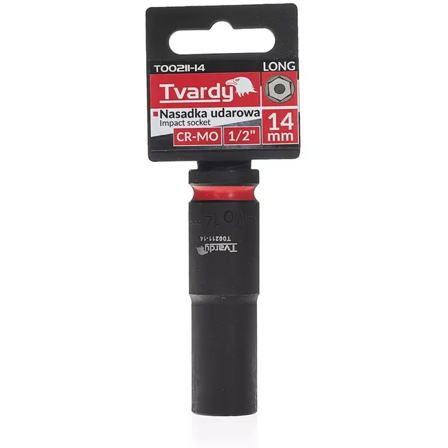 Tvardy slagdop lang 14 mm 6-kant - chroom-molybdeenstaal - slagvast - aandrijving 12,7 mm vierkant - zwart - voor slagsleutels, auto en industrie, diepe nissen