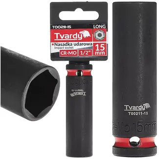 Tvardy Lange slagdop zeskant 15 mm - chroom-molybdeenstaal - vierkante aandrijving 12,7 mm - zwart - voor slagmoersleutel, auto en industrie, professioneel gebruik