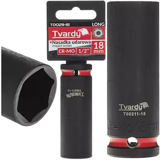 Tvardy Diepe slagdop zeskant 18 mm - chroom-molybdeenstaal - aandrijfvierkant 12,7 mm - zwart - voor slagmoersleutels, auto en industrie