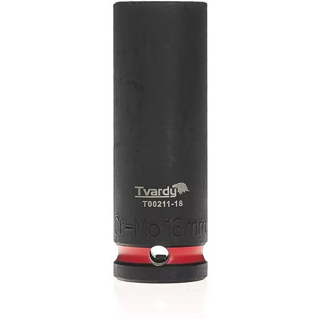 Tvardy Diepe slagdop zeskant 18 mm - chroom-molybdeenstaal - aandrijfvierkant 12,7 mm - zwart - voor slagmoersleutels, auto en industrie