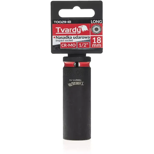 Tvardy Diepe slagdop zeskant 18 mm - chroom-molybdeenstaal - aandrijfvierkant 12,7 mm - zwart - voor slagmoersleutels, auto en industrie