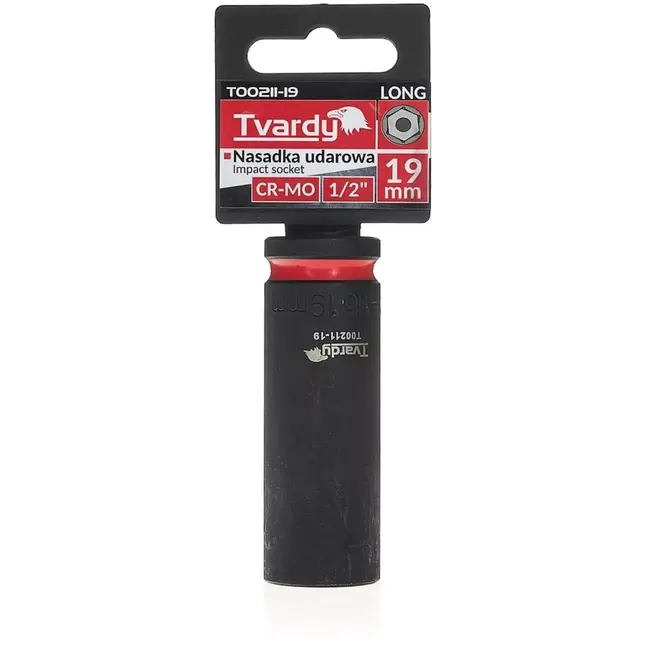 Tvardy Slagdop lang zeskant 19 mm - chroom-molybdeenstaal (Cr-Mo) - 12,7 mm vierkante opname - voor slagmoersleutel - voor auto- en staalconstructiewerk