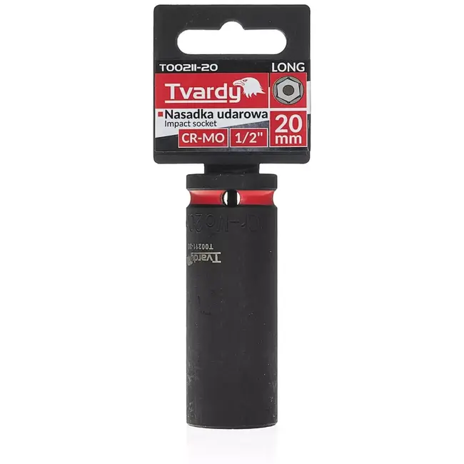 Tvardy slagdop lang zeskant 20 mm - chroom-molybdeenstaal - aansluiting 12,7 mm - zwart - voor slagmoersleutel en lastig bereikbare moeren