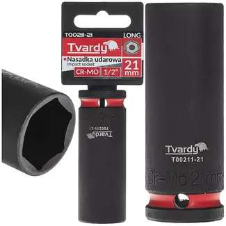 Tvardy Lange slagdop zeskant 21 mm – chroom-molybdeenstaal – 12,7 mm aandrijfvierkant – zwart – voor slagmoersleutel, auto en industrie