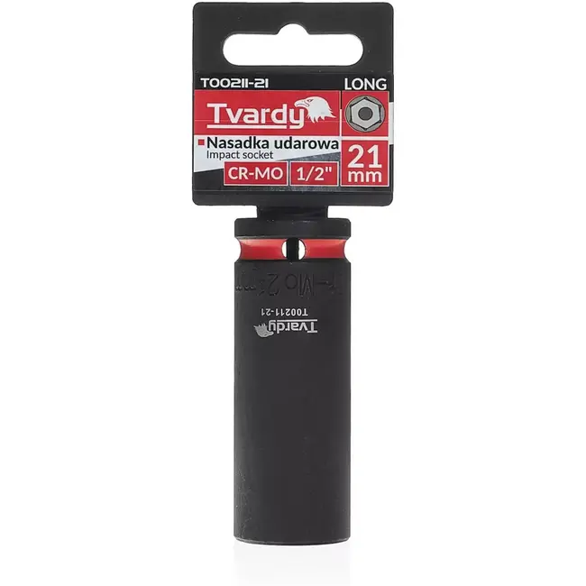 Tvardy Lange slagdop zeskant 21 mm – chroom-molybdeenstaal – 12,7 mm aandrijfvierkant – zwart – voor slagmoersleutel, auto en industrie