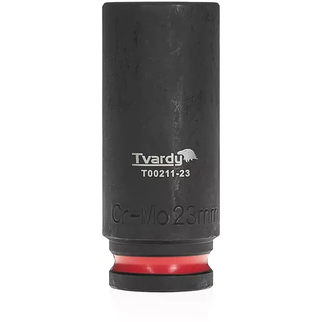 Tvardy Lange slagdop zeskant 23 mm - chroom-molybdeenstaal - aansluiting 12,5 mm - zwart - voor slagmoersleutels, diepliggende moeren, auto en industrie