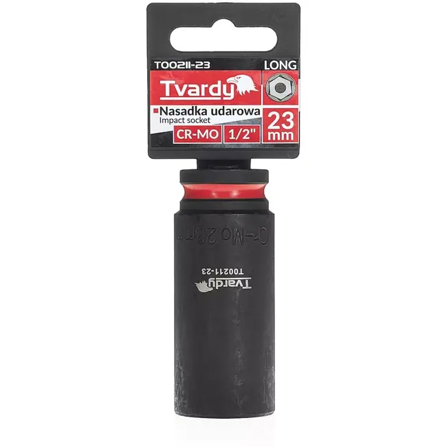 Tvardy Lange slagdop zeskant 23 mm - chroom-molybdeenstaal - aansluiting 12,5 mm - zwart - voor slagmoersleutels, diepliggende moeren, auto en industrie