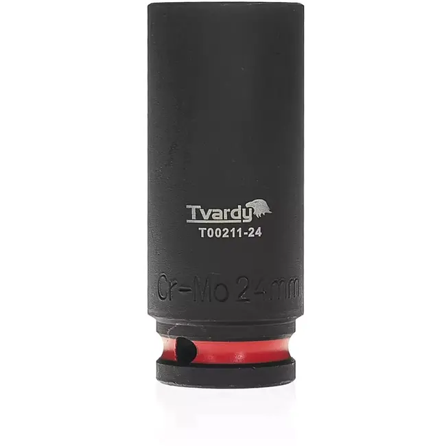 Tvardy Slagdop zeskant lang 24 mm - chroom-molybdeen staal - slagvast voor krappe ruimtes - zwart - voor autowerkplaats, industrie en bouw