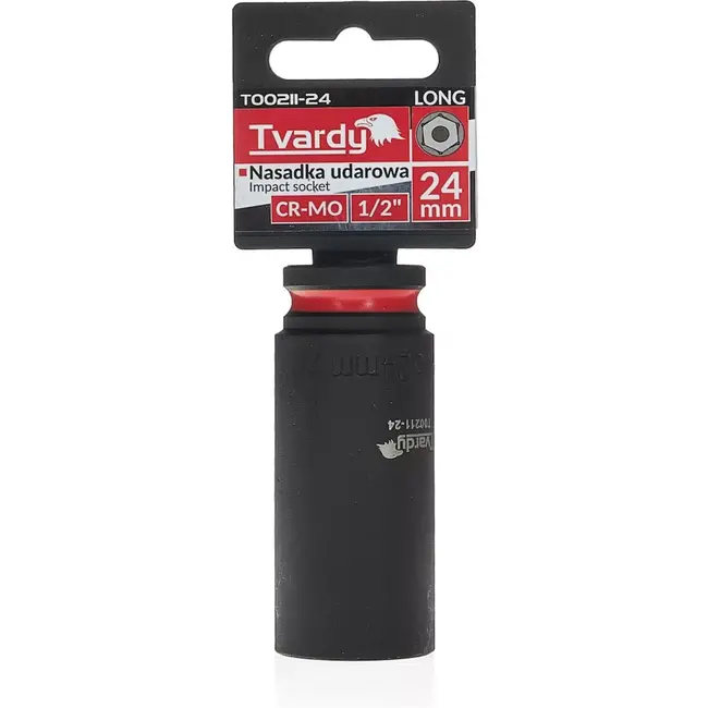 Tvardy Slagdop zeskant lang 24 mm - chroom-molybdeen staal - slagvast voor krappe ruimtes - zwart - voor autowerkplaats, industrie en bouw